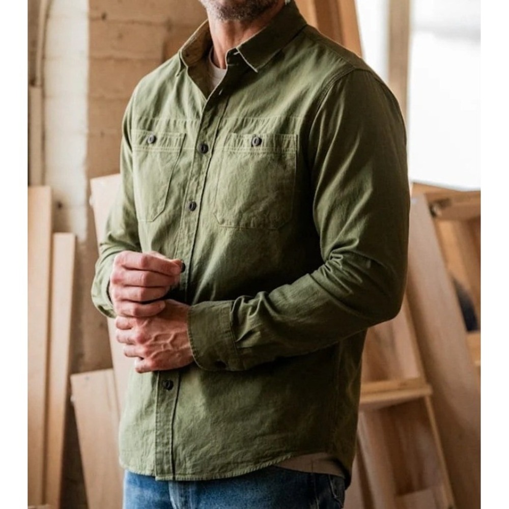 Line of Trade Mason Utility Shirt Mens S Olive Green Cotton Long‎ Sleeve Rugged